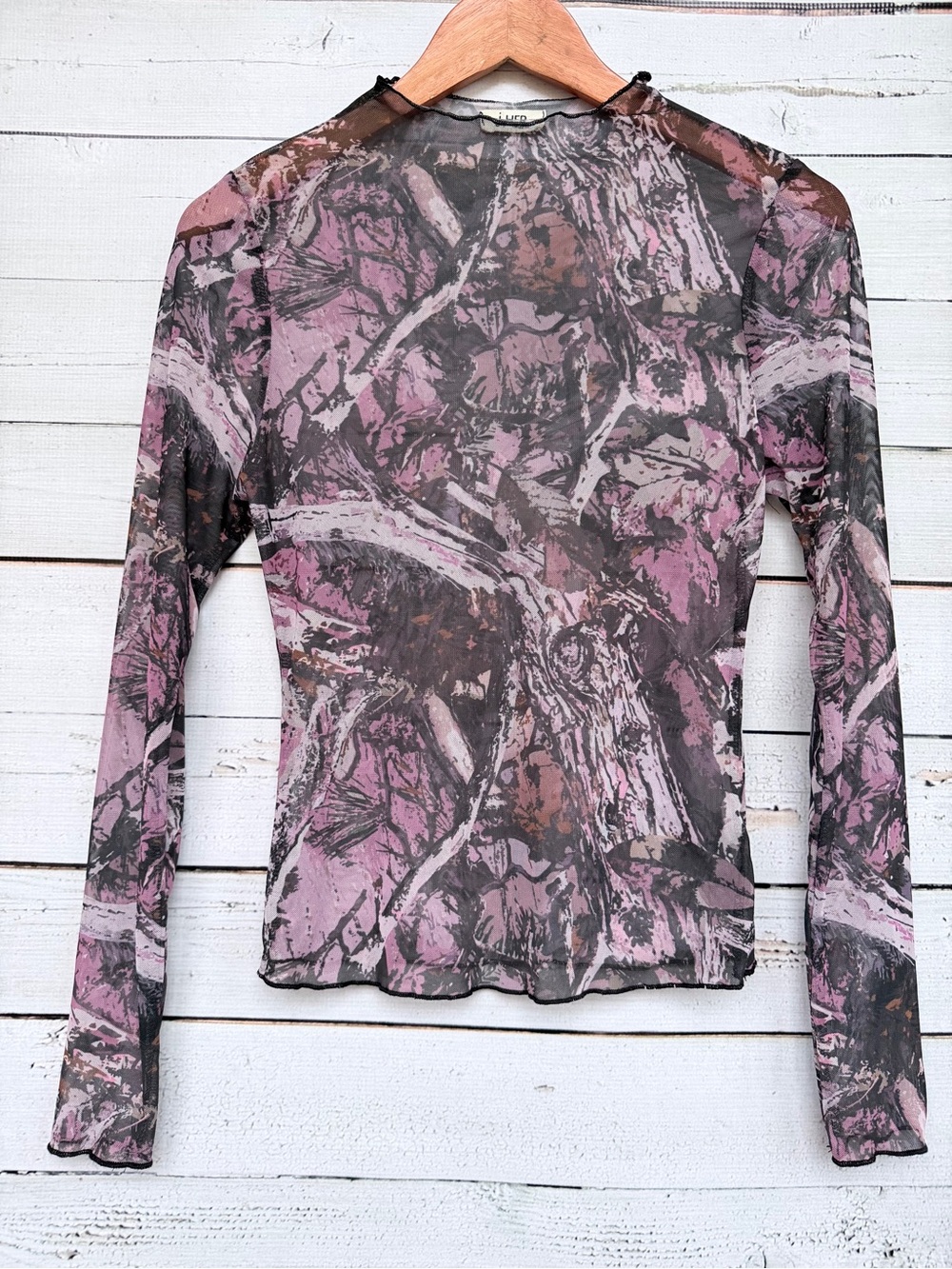 J.Her Realtree Camo Sheer Mesh Mock Neck Long Sleeve Top Blouse - Small - Picture 3 of 7
